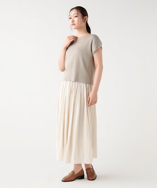 BEAMS HEART(ビームスハート)の「フレンチ スリーブ プルオーバー × フレア スカート(セットアイテム)(ワンピース・レディース・ベージュ/オフホワイト/ネイビー/ブルー系その他・FREE)」の2枚目の写真