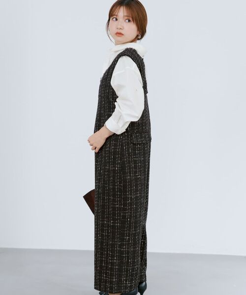 COHINA(コヒナ)の「チェックツイードオールインワン 【低身長・小柄女性】(つなぎ/オールインワン・レディース・ホワイト/ブラック・REGULAR/SHORT)」の6枚目の写真