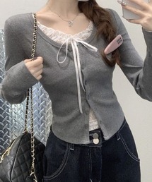 SPIGA | リボンデザインレースフリルカットトップス(Tシャツ/カットソー)