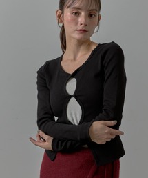 Lipoy（リポイ）の「フロントカットアウト リブ カットソー トップス（Tシャツ/カットソー）」