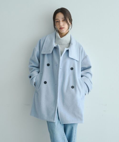 YECCA VECCA（イェッカヴェッカ）の「ウール混ミドル丈スタンドカラーコート（その他アウター・レディース・ライトグレー/チャコールグレー/サックスブルー・FREE）」の9枚目の写真