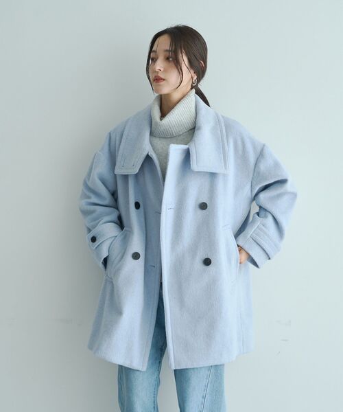 YECCA VECCA（イェッカヴェッカ）の「ウール混ミドル丈スタンドカラーコート（その他アウター・レディース・ライトグレー/チャコールグレー/サックスブルー・FREE）」の10枚目の写真