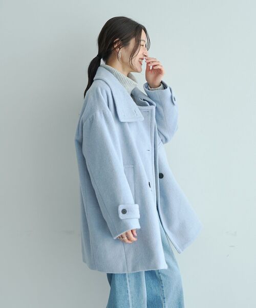 YECCA VECCA（イェッカヴェッカ）の「ウール混ミドル丈スタンドカラーコート（その他アウター・レディース・ライトグレー/チャコールグレー/サックスブルー・FREE）」の11枚目の写真
