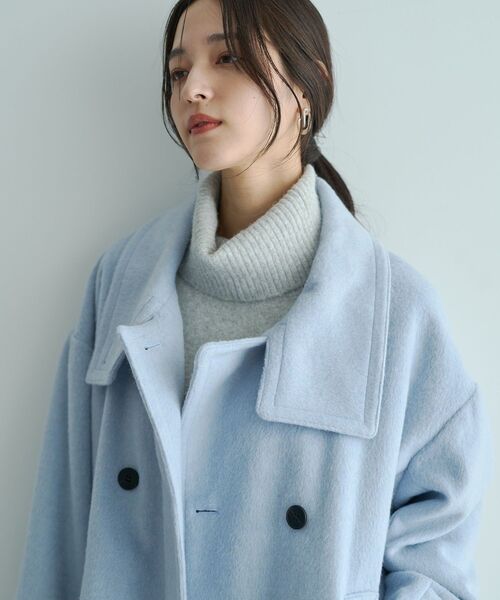 YECCA VECCA（イェッカヴェッカ）の「ウール混ミドル丈スタンドカラーコート（その他アウター・レディース・ライトグレー/チャコールグレー/サックスブルー・FREE）」の13枚目の写真