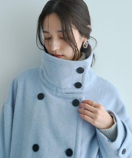YECCA VECCA（イェッカヴェッカ）の「ウール混ミドル丈スタンドカラーコート（その他アウター・レディース・ライトグレー/チャコールグレー/サックスブルー・FREE）」の14枚目の写真