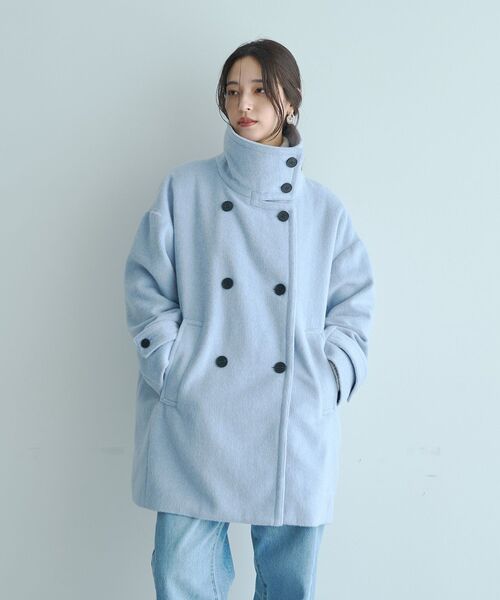 YECCA VECCA（イェッカヴェッカ）の「ウール混ミドル丈スタンドカラーコート（その他アウター・レディース・ライトグレー/チャコールグレー/サックスブルー・FREE）」の18枚目の写真