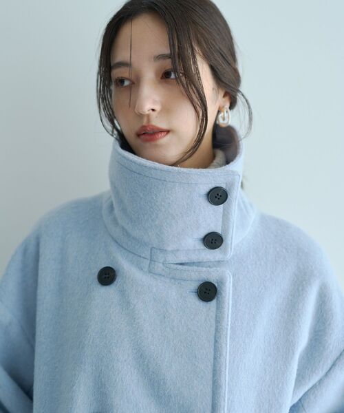 YECCA VECCA（イェッカヴェッカ）の「ウール混ミドル丈スタンドカラーコート（その他アウター・レディース・ライトグレー/チャコールグレー/サックスブルー・FREE）」の19枚目の写真