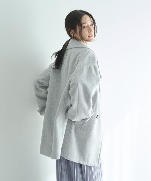 YECCA VECCA（イェッカヴェッカ）の「ウール混ミドル丈スタンドカラーコート（その他アウター・レディース・ライトグレー/チャコールグレー/サックスブルー・FREE）」の11枚目の写真