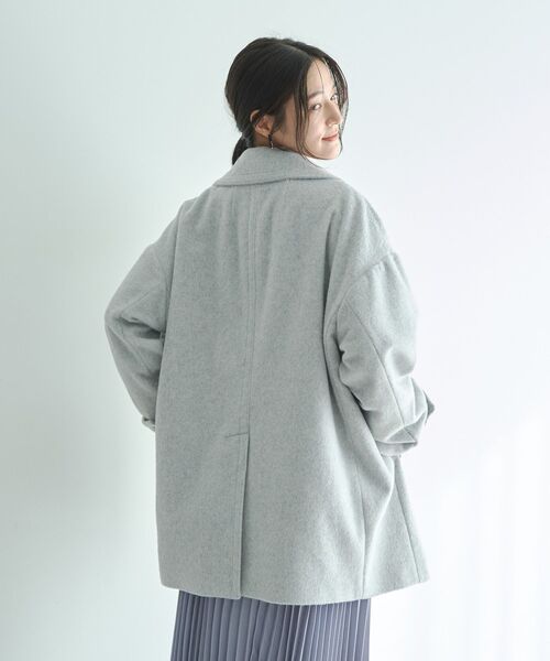 YECCA VECCA（イェッカヴェッカ）の「ウール混ミドル丈スタンドカラーコート（その他アウター・レディース・ライトグレー/チャコールグレー/サックスブルー・FREE）」の12枚目の写真