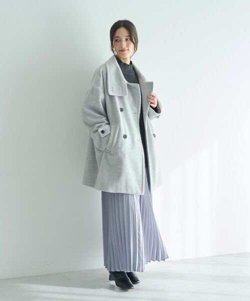 YECCA VECCA（イェッカヴェッカ）の「ウール混ミドル丈スタンドカラーコート（その他アウター・レディース・ライトグレー/チャコールグレー/サックスブルー・FREE）」の15枚目の写真