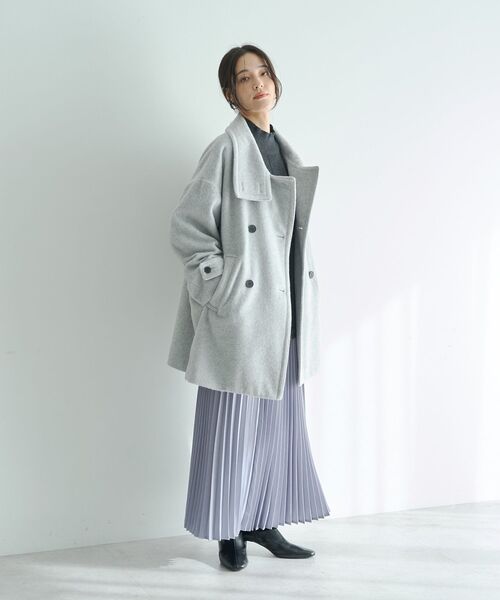 YECCA VECCA（イェッカヴェッカ）の「ウール混ミドル丈スタンドカラーコート（その他アウター・レディース・ライトグレー/チャコールグレー/サックスブルー・FREE）」の16枚目の写真
