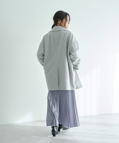 YECCA VECCA（イェッカヴェッカ）の「ウール混ミドル丈スタンドカラーコート（その他アウター・レディース・ライトグレー/チャコールグレー/サックスブルー・FREE）」の18枚目の写真