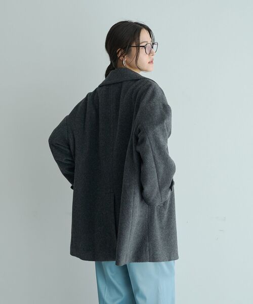 YECCA VECCA（イェッカヴェッカ）の「ウール混ミドル丈スタンドカラーコート（その他アウター・レディース・ライトグレー/チャコールグレー/サックスブルー・FREE）」の20枚目の写真