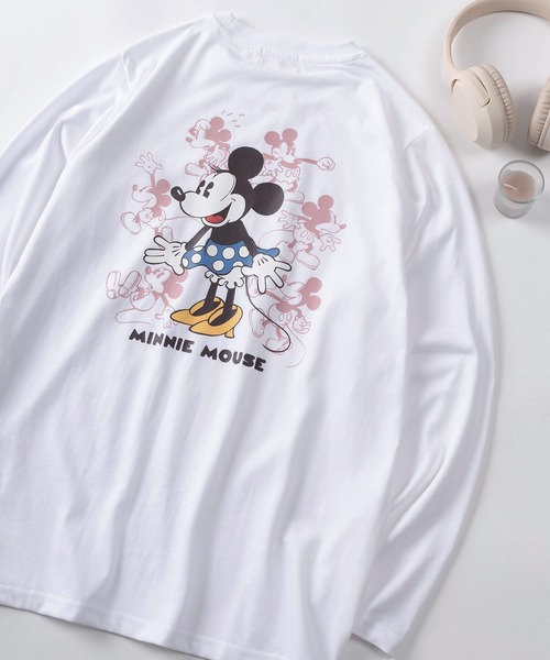 Disney(ディズニー)の「【71】【Disney/ディズニー】ミッキーマウス/ミニーマウス バックプリント ロングスリーブTシャツ/レディース(Tシャツ/カットソー・レディース・チャコールグレー/オフホワイト/アッシュグレー/ネイビー・L/M)」の2枚目の写真