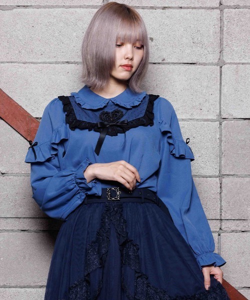 NIBBLE POISON(ニブルポイズン)の「ハートモチーフレースブラウス(シャツ/ブラウス・レディース・ブルー/ブラック/ホワイト・MEDIUM)」の3枚目の写真