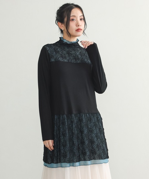 n'OrLABEL(ノアールレーベル)の「レース切替ハイネックカットソー(Tシャツ/カットソー・レディース・アイボリー/ブラック・2/1)」の2枚目の写真