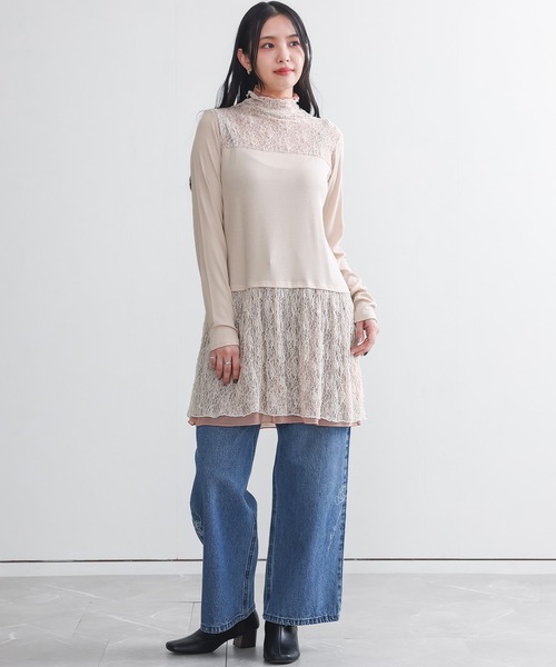 n'OrLABEL(ノアールレーベル)の「レース切替ハイネックカットソー(Tシャツ/カットソー・レディース・アイボリー/ブラック・2/1)」の6枚目の写真