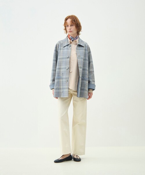 MACPHEE（マカフィー）の「トゥーサイドチェック ステンカラーショートコート（ステンカラーコート・レディース・ライトブルー・36）」の2枚目の写真