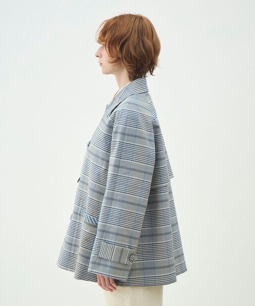 MACPHEE（マカフィー）の「トゥーサイドチェック ステンカラーショートコート（ステンカラーコート・レディース・ライトブルー・36）」の5枚目の写真