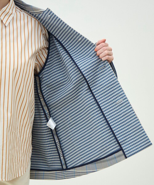 MACPHEE（マカフィー）の「トゥーサイドチェック ステンカラーショートコート（ステンカラーコート・レディース・ライトブルー・36）」の7枚目の写真