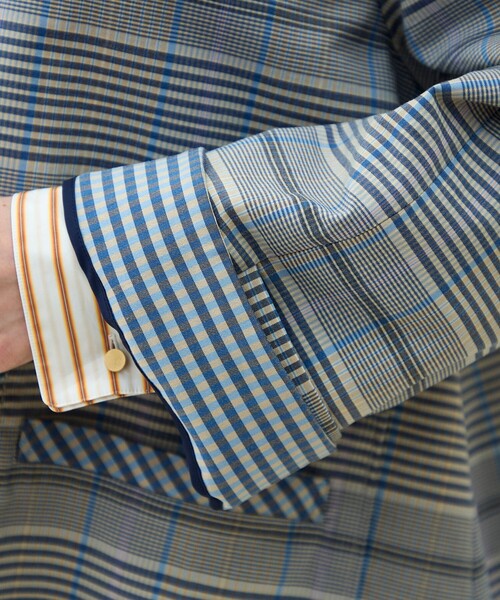 MACPHEE（マカフィー）の「トゥーサイドチェック ステンカラーショートコート（ステンカラーコート・レディース・ライトブルー・36）」の11枚目の写真