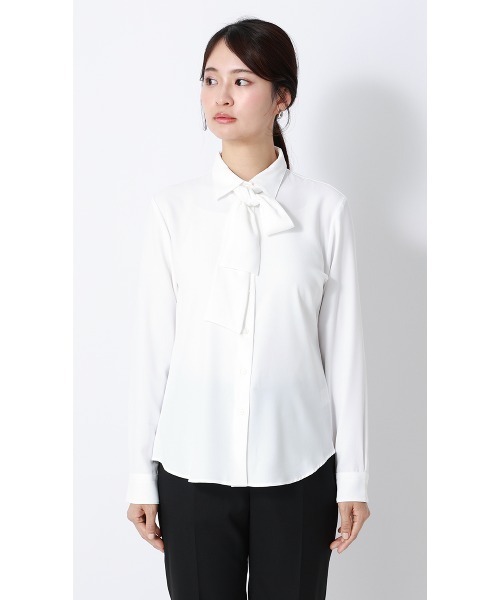 AOYAMA（アオヤマ）の「シャツ襟取り外しタイ付きブラウス【2WAY】【長袖】｜学生＆通勤＆オフィス＆入卒＆セレモニー＆オケージョン｜（シャツ/ブラウス・レディース・サックスブルー/ホワイト・S/M/L）」の5枚目の写真