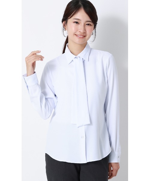 AOYAMA（アオヤマ）の「シャツ襟取り外しタイ付きブラウス【2WAY】【長袖】｜学生＆通勤＆オフィス＆入卒＆セレモニー＆オケージョン｜（シャツ/ブラウス・レディース・サックスブルー/ホワイト・S/M/L）」の22枚目の写真