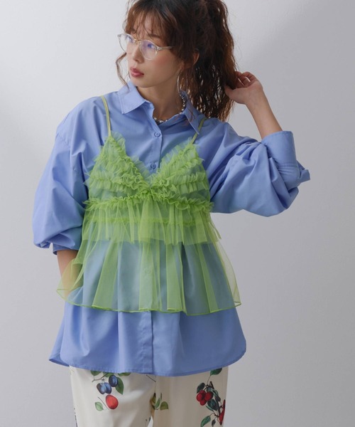 bohmal（ボマール）の「シアーチュールキャミビスチェ（キャミソール・レディース・パープル/ブルー/ピンク/ライム・FREE）」の2枚目の写真