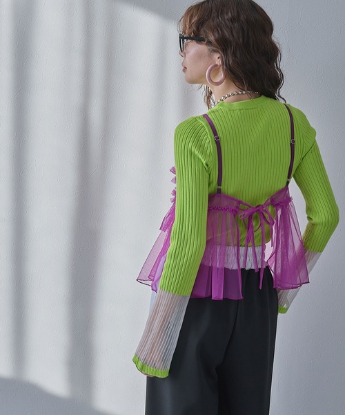 bohmal（ボマール）の「シアーチュールキャミビスチェ（キャミソール・レディース・パープル/ブルー/ピンク/ライム・FREE）」の17枚目の写真