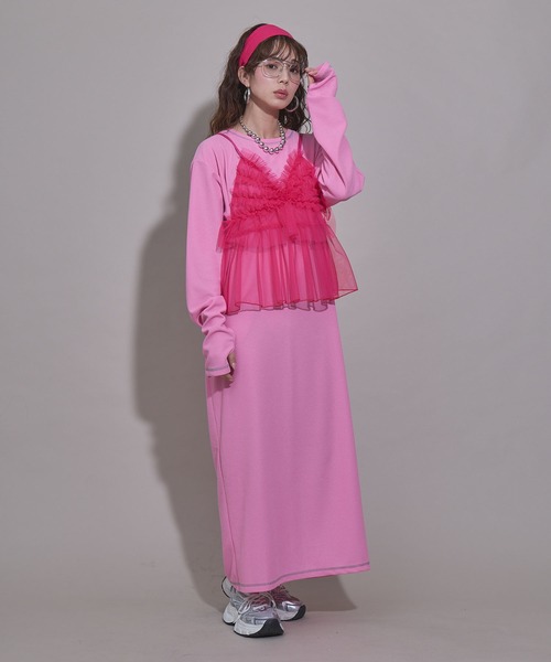 bohmal（ボマール）の「シアーチュールキャミビスチェ（キャミソール・レディース・パープル/ブルー/ピンク/ライム・FREE）」の5枚目の写真