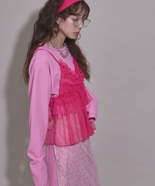 bohmal（ボマール）の「シアーチュールキャミビスチェ（キャミソール・レディース・パープル/ブルー/ピンク/ライム・FREE）」の6枚目の写真