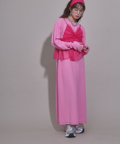 bohmal（ボマール）の「シアーチュールキャミビスチェ（キャミソール・レディース・パープル/ブルー/ピンク/ライム・FREE）」の7枚目の写真