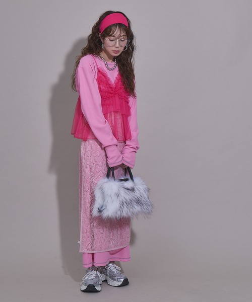 bohmal（ボマール）の「シアーチュールキャミビスチェ（キャミソール・レディース・パープル/ブルー/ピンク/ライム・FREE）」の9枚目の写真