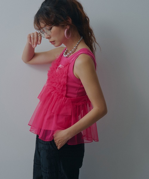 bohmal(ボマール)の「シアーチュールキャミビスチェ(キャミソール・レディース・パープル/ブルー/ピンク/ライム・FREE)」の12枚目の写真