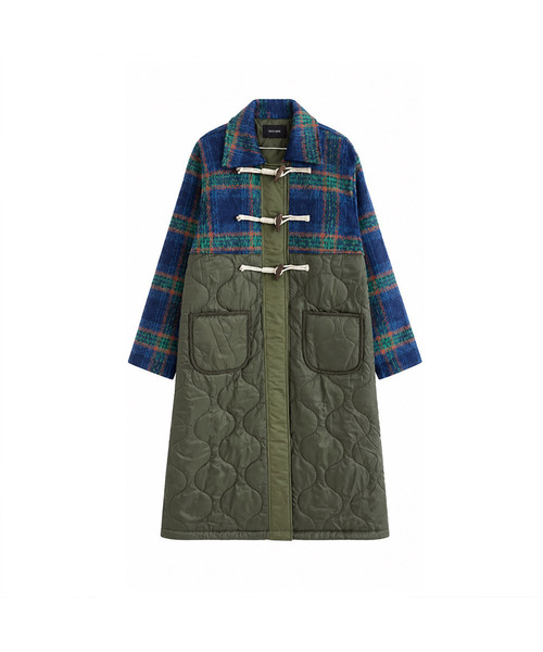 VASCARA(バスカラ)の「Check Mixed Quilting Long Duffel Coat(チェスターコート・レディース・カーキ・FREE)」の1枚目の写真
