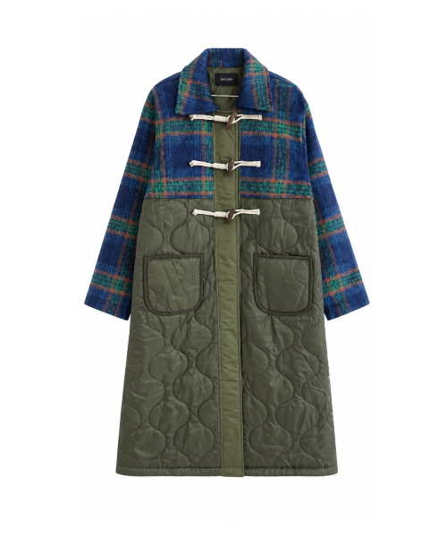 VASCARA(バスカラ)の「Check Mixed Quilting Long Duffel Coat(チェスターコート・レディース・カーキ・FREE)」の4枚目の写真