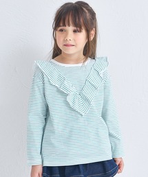 pairmanon（ペアマノン）の「【綿100%】ガールズ Vフリル カラーボーダーロンT（Tシャツ/カットソー）」