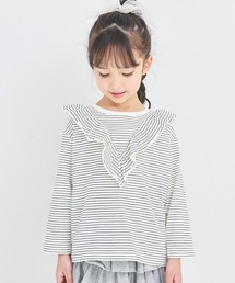 pairmanon（ペアマノン）の「【綿100%】ガールズ Vフリル カラーボーダーロンT（Tシャツ/カットソー）」