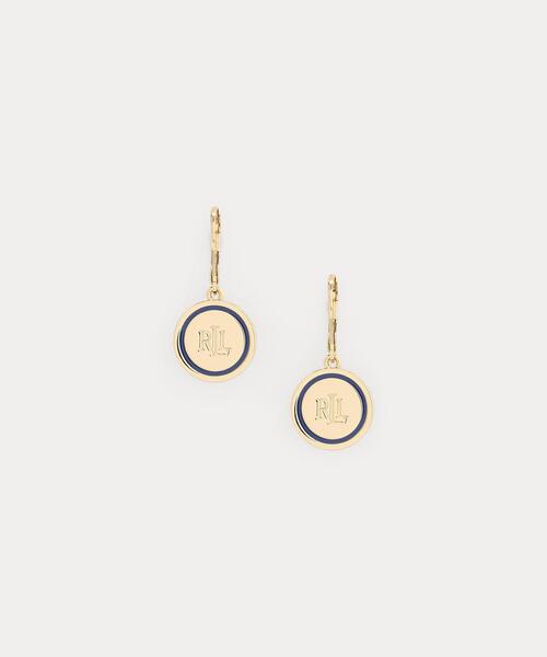 ゴールドプレーテッド & エナメル ロゴ ドロップ ピアス（ピアス（両耳 