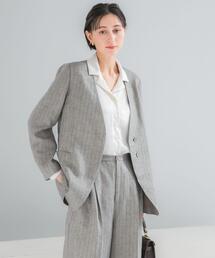 URBAN RESEARCH ROSSO WOMEN | ラメリネンストライプノーカラージャケット(ノーカラージャケット)