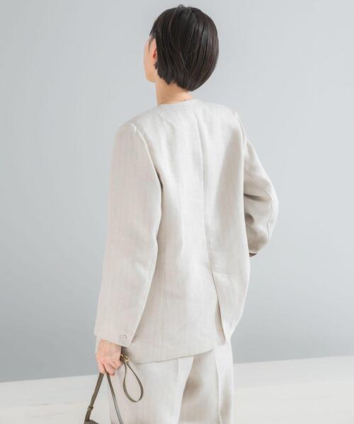 URBAN RESEARCH ROSSO WOMEN（アーバンリサーチ　ロッソ）の「ラメリネンストライプノーカラージャケット（ノーカラージャケット・レディース・チャコールグレー/ベージュ・38/36）」の10枚目の写真