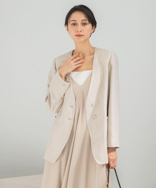 URBAN RESEARCH ROSSO WOMEN（アーバンリサーチ　ロッソ）の「ラメリネンストライプノーカラージャケット（ノーカラージャケット・レディース・チャコールグレー/ベージュ・38/36）」の12枚目の写真