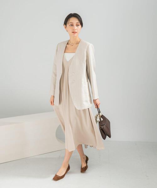 URBAN RESEARCH ROSSO WOMEN（アーバンリサーチ　ロッソ）の「ラメリネンストライプノーカラージャケット（ノーカラージャケット・レディース・チャコールグレー/ベージュ・38/36）」の13枚目の写真