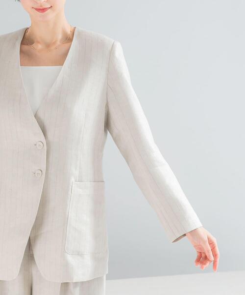 URBAN RESEARCH ROSSO WOMEN（アーバンリサーチ　ロッソ）の「ラメリネンストライプノーカラージャケット（ノーカラージャケット・レディース・チャコールグレー/ベージュ・38/36）」の18枚目の写真