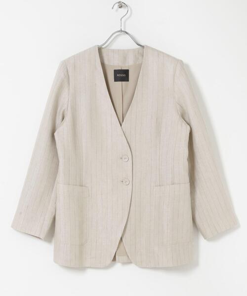 URBAN RESEARCH ROSSO WOMEN（アーバンリサーチ　ロッソ）の「ラメリネンストライプノーカラージャケット（ノーカラージャケット・レディース・チャコールグレー/ベージュ・38/36）」の19枚目の写真