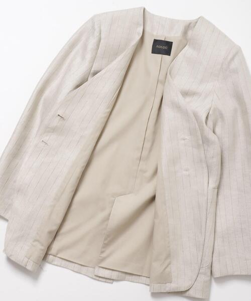 URBAN RESEARCH ROSSO WOMEN（アーバンリサーチ　ロッソ）の「ラメリネンストライプノーカラージャケット（ノーカラージャケット・レディース・チャコールグレー/ベージュ・38/36）」の20枚目の写真