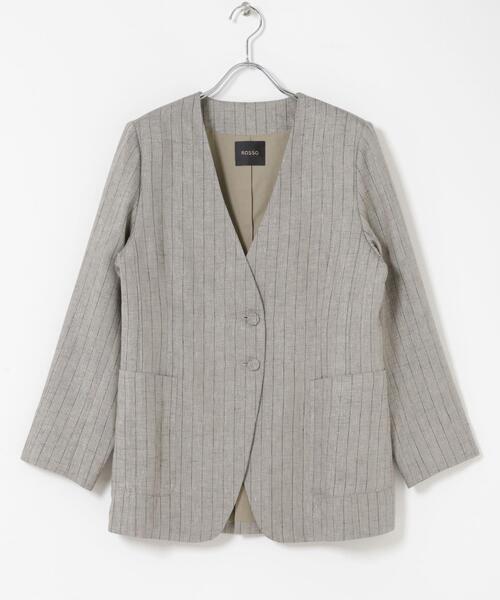 URBAN RESEARCH ROSSO WOMEN（アーバンリサーチ　ロッソ）の「ラメリネンストライプノーカラージャケット（ノーカラージャケット・レディース・チャコールグレー/ベージュ・38/36）」の6枚目の写真