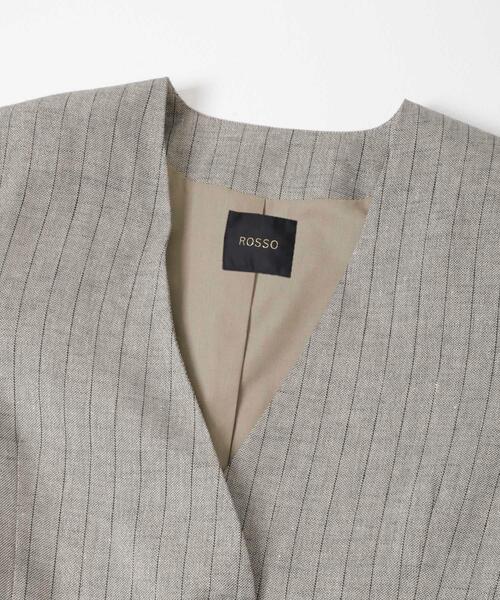 URBAN RESEARCH ROSSO WOMEN（アーバンリサーチ　ロッソ）の「ラメリネンストライプノーカラージャケット（ノーカラージャケット・レディース・チャコールグレー/ベージュ・38/36）」の7枚目の写真