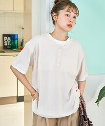 限定展開 ライト ワッフル ヘンリーネック レイヤード 半袖 Tシャツ