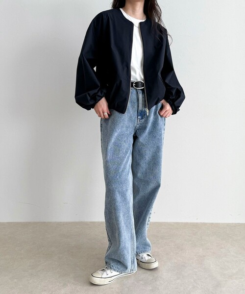 fredy emue（フレディエミュ）の「2WAYノーカラー撥水サーブルクロスブルゾン（ブルゾン・レディース・ネイビー/ベージュ・38）」の3枚目の写真